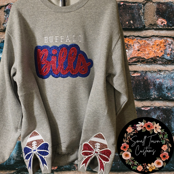 Embroidered Buffalo Football Glitter Sweatshirt