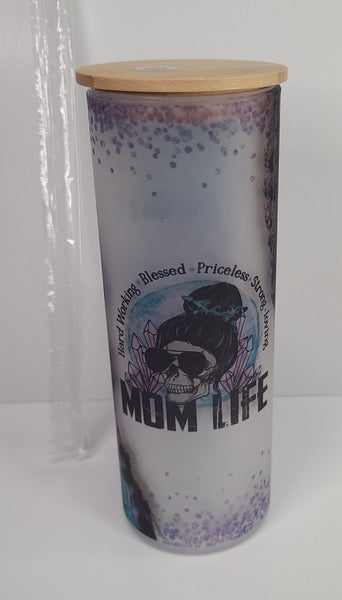 Mom Life Frosted 25oz Glass Tumbler